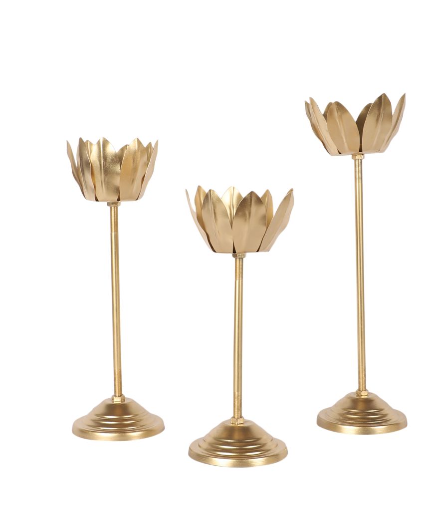 Exclusive Golden Shade Lotus Candle Holder | Set of 3