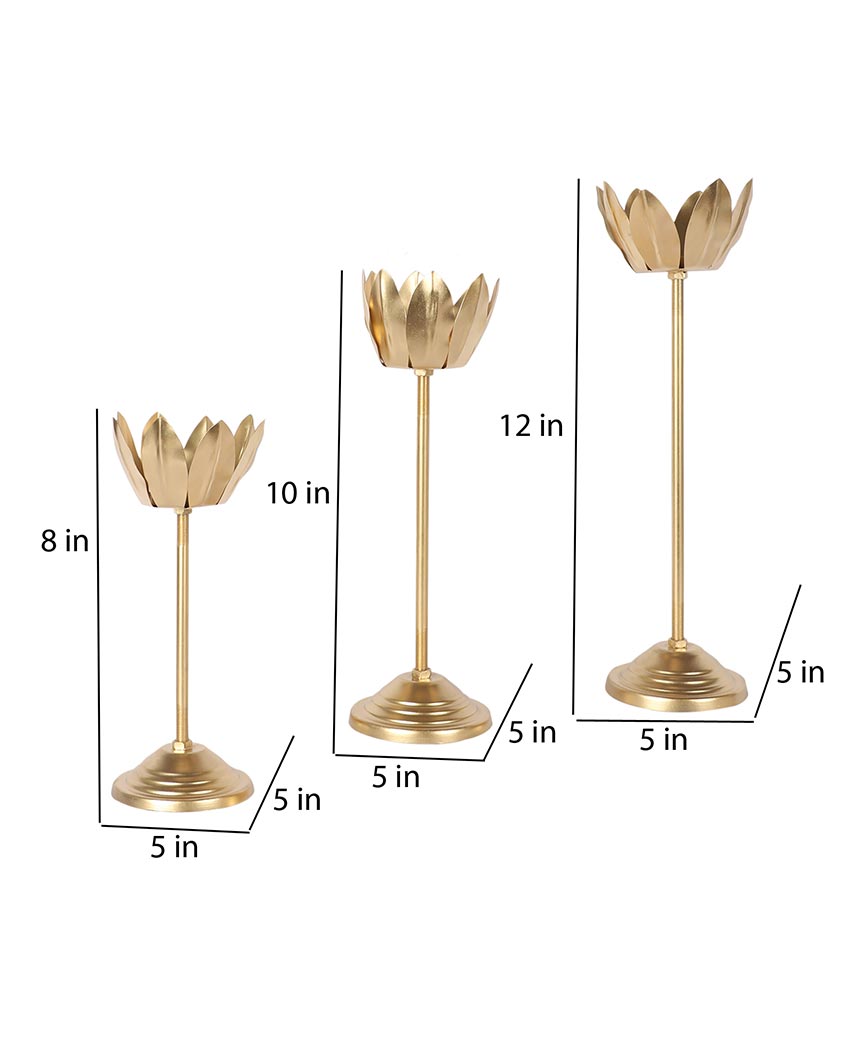 Exclusive Golden Shade Lotus Candle Holder | Set of 3