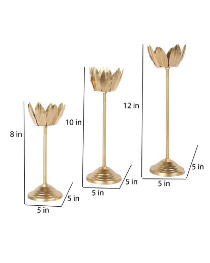 Exclusive Golden Shade Lotus Candle Holder | Set of 3