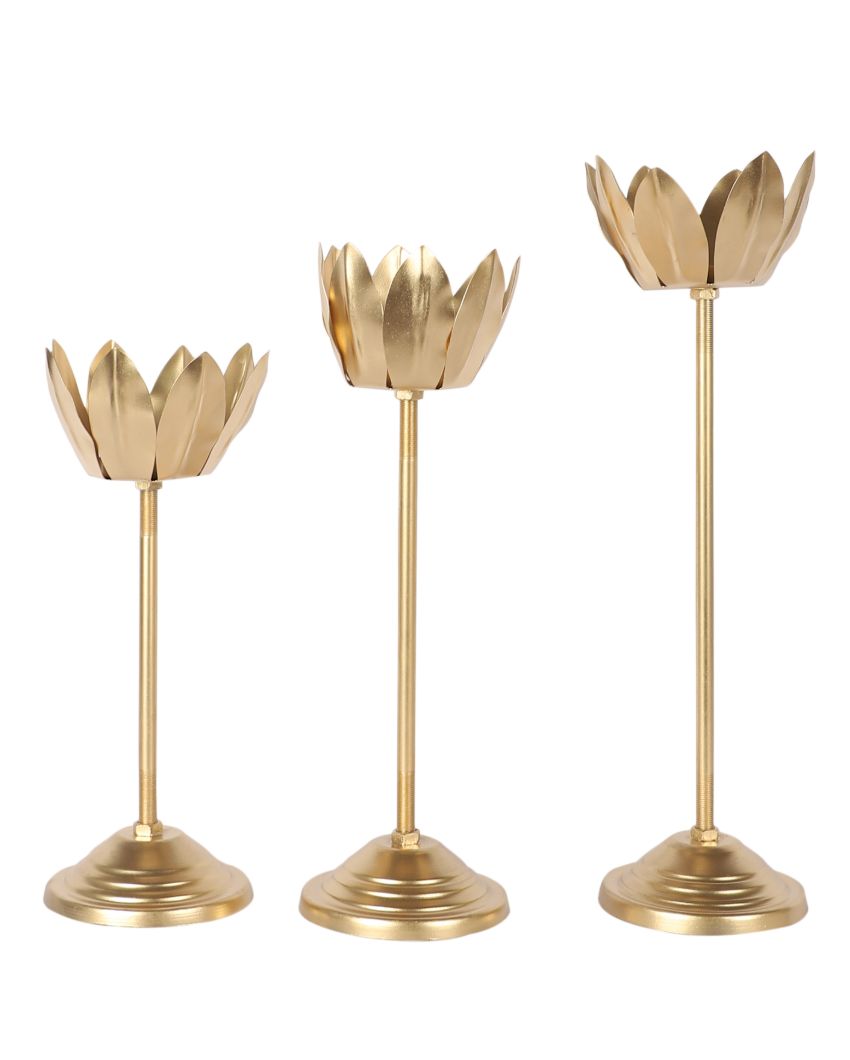 Exclusive Golden Shade Lotus Candle Holder | Set of 3