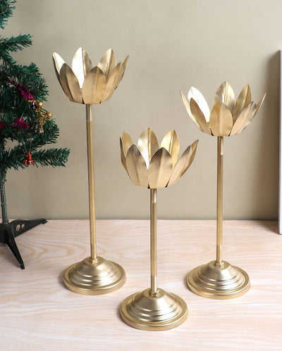 Exclusive Golden Shade Lotus Candle Holder | Set of 3