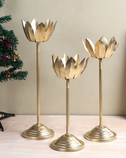 Exclusive Golden Shade Lotus Candle Holder | Set of 3