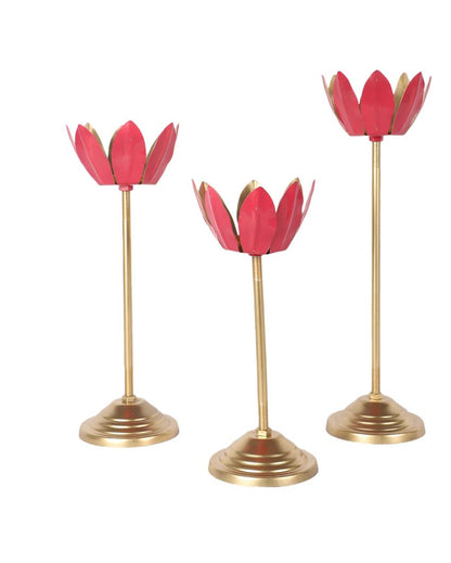 Innovative Pink Shade Lotus Candle Holder | Set of 3