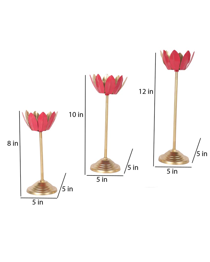 Innovative Pink Shade Lotus Candle Holder | Set of 3