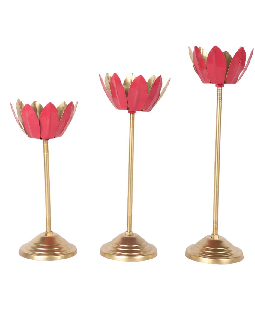 Innovative Pink Shade Lotus Candle Holder | Set of 3