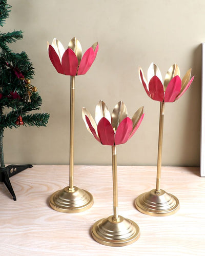 Innovative Pink Shade Lotus Candle Holder | Set of 3