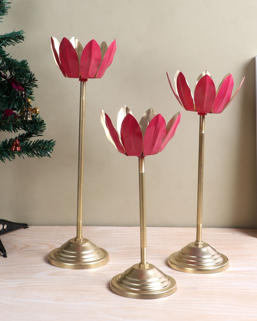 Innovative Pink Shade Lotus Candle Holder | Set of 3