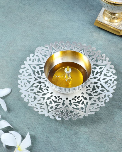 Beautiful Cutwork Silver Shade Akhand Diya | 6 x 2 inches