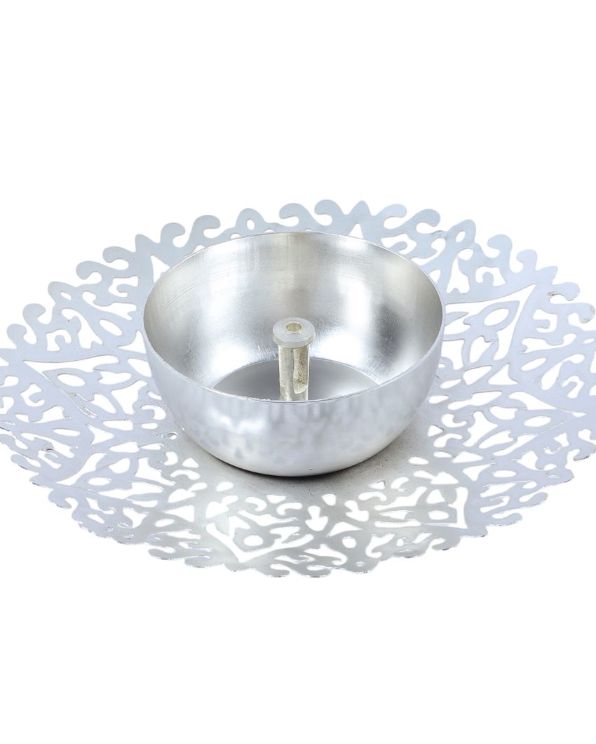 Beautiful Cutwork Silver Shade Akhand Diya | 6 x 2 inches