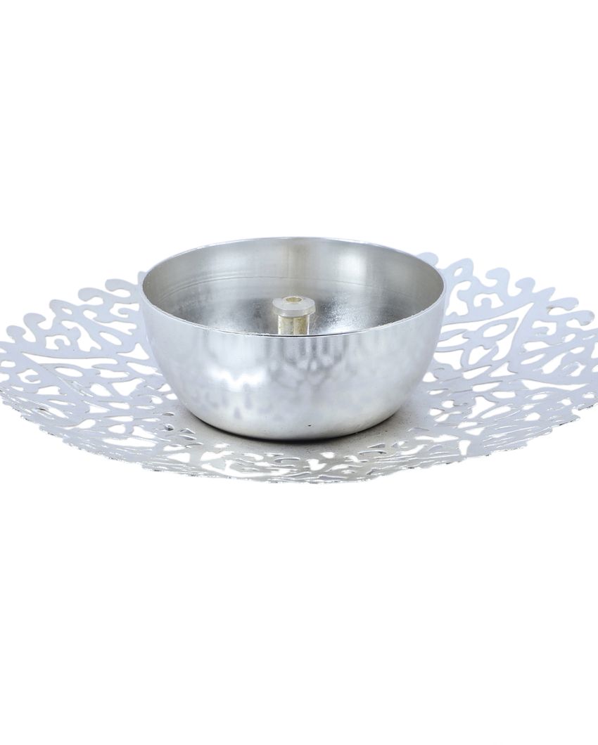 Beautiful Cutwork Silver Shade Akhand Diya | 6 x 2 inches