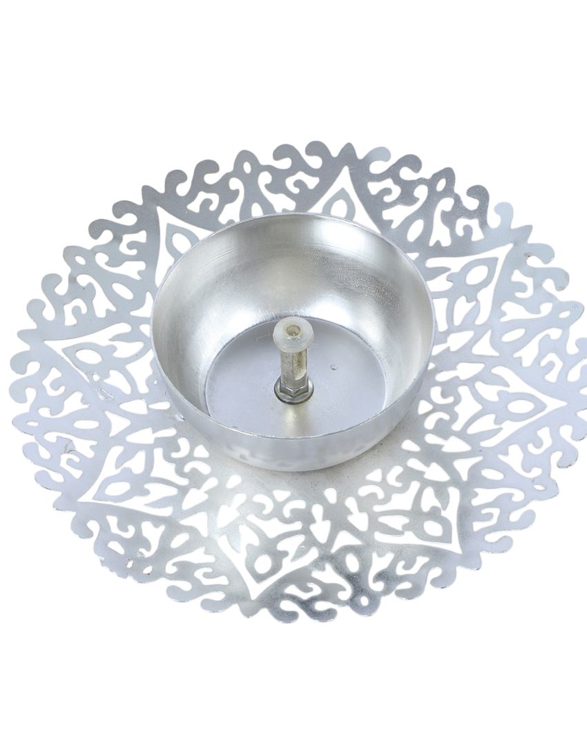 Beautiful Cutwork Silver Shade Akhand Diya | 6 x 2 inches