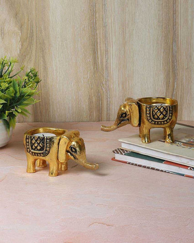 Aluminium Elephant Tealight Holders | Set Of 2 | 3 x 3 x 5 inches