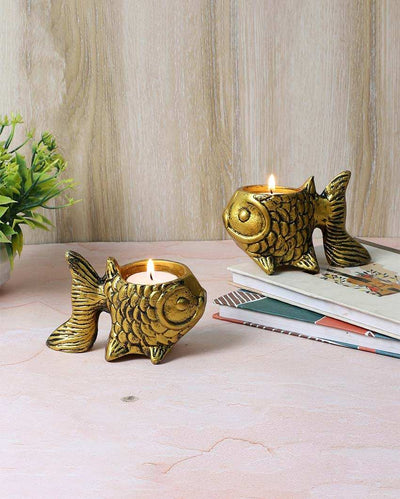 Aluminium Fish Tealight Holders | Set Of 2 | 4 x 4 x 5 inches