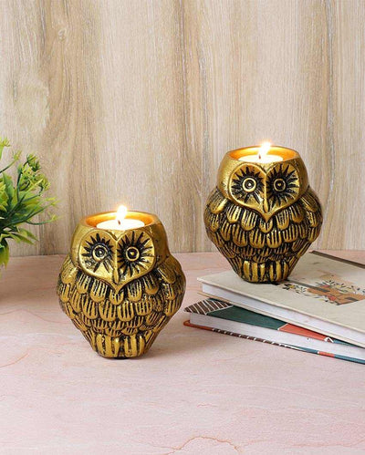 Aluminium Owl Tealight Holder Set Of 2 | 4 x 5 inches