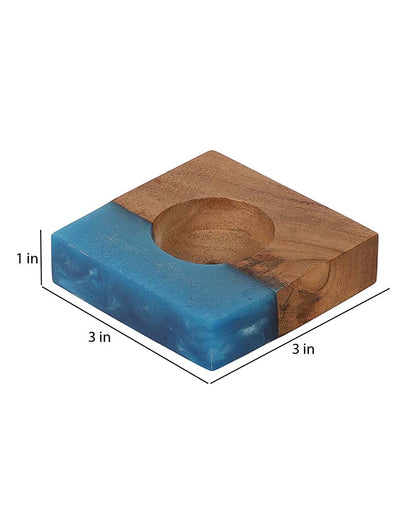 Resin & Mango Wood Tealight Holders | Set Of 2 |  3 x 3 inches