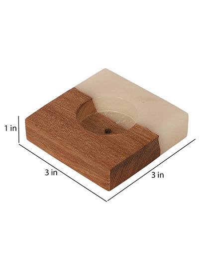 Resin & Mango Wood Tealight Holders | Set Of 2 |  3 x 3 inches