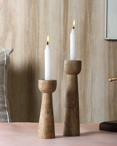 Mango Wood Long Candle Stands | Set Of 2