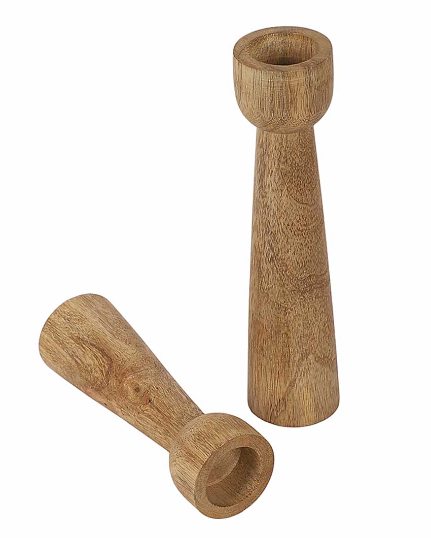 Mango Wood Long Candle Stands | Set Of 2