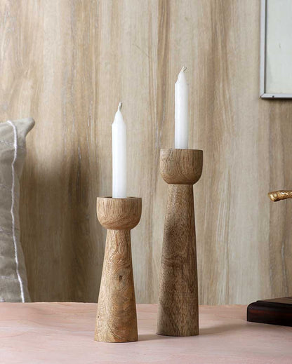 Mango Wood Long Candle Stands | Set Of 2