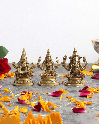 Brass Laxmi Ganesh & Saraswathi Idols | 3 Pieces