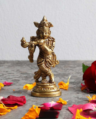 Cute Brass Lord Krishna Idol | 3 x 6 inches