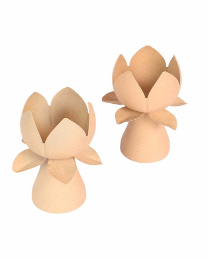 Beige Textured Lotus Tealight Holders | Set Of 2 | 5 x 7 inches