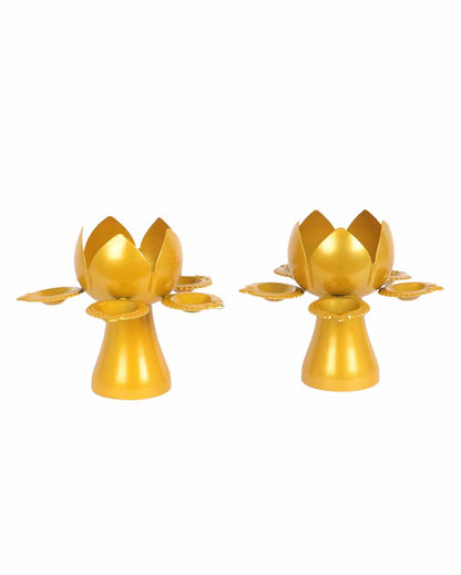 Gold Lotus Tealight Holders | Set Of 2 | 5 x 7 inches