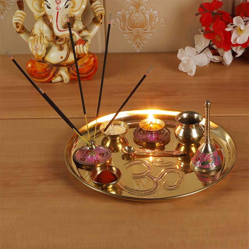 Om Brass Pooja Thali  | Set of 8 Default Title