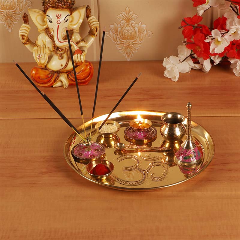 Om Brass Pooja Thali  | Set of 8 Default Title