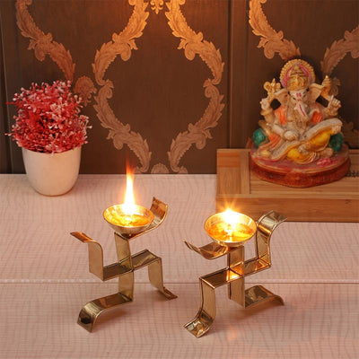 Standing Satiya Brass Akhand Diya  | Set of 2 Default Title