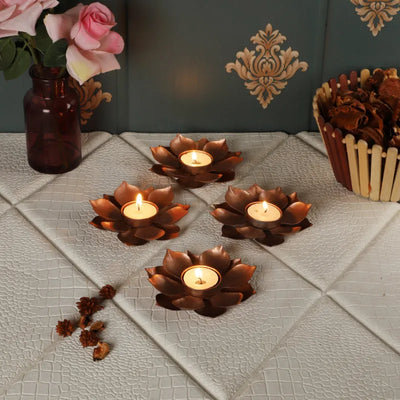 Floral Copper Tealight Holders | Set Of 4