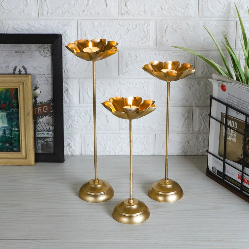 Gold Flower Lotus Blossom Tealight Holders | Pack of 3