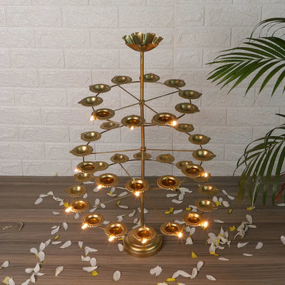 Golden Detachable Stand With 40 Diya Three Layers