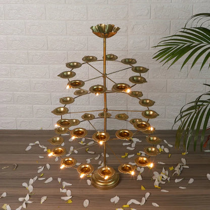 Golden Detachable Stand With 40 Diya Three Layers