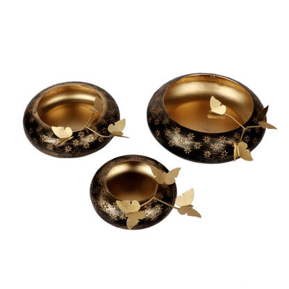 Golden Gilded Tyre Inspired Urli | Set Of 3