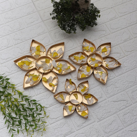 Metallic Flower Petals Pattern Decorative Urli | Set of 3