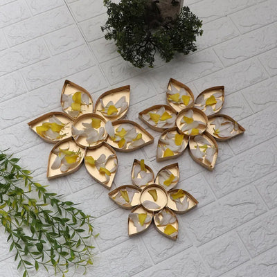 lic Flower Petals Pattern Decorative Urli | Gold | Set of 3