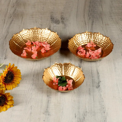 Ethnic Sunflower Golden Urli  | Gold | Set Of 3