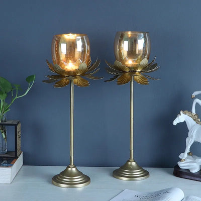 Floral Detachable Glass Tealight Holders | Gold | Set Of 2 | 5 x 5 x 12 inches