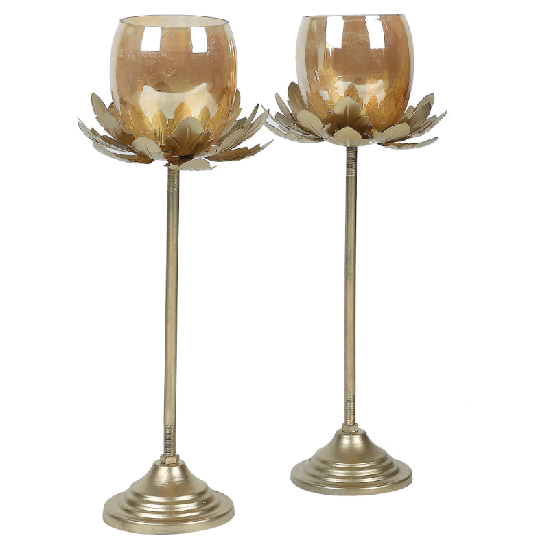 Floral Detachable Glass Tealight Holders | Set Of 2