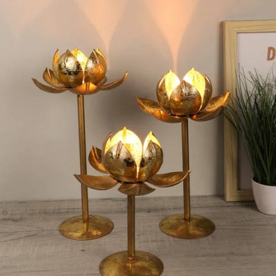 Golden Lotus Blossom Detachable Tealight Holders | Set of 3