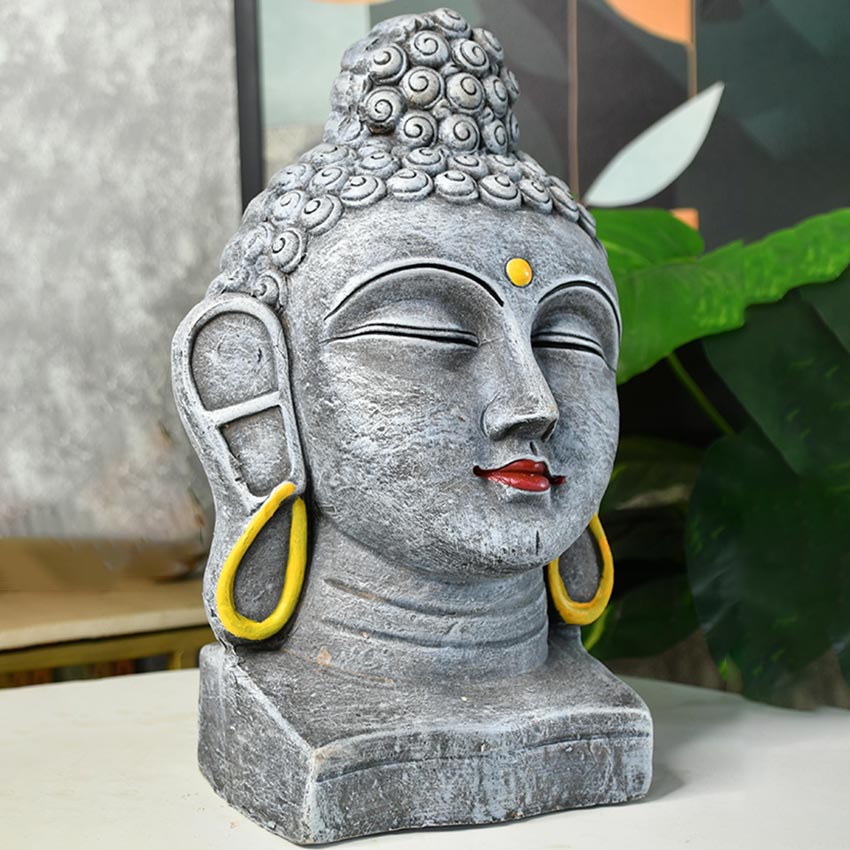 Grey & Golden Terracotta Buddha Radiance Idol | 9 x 5 x 14 inches