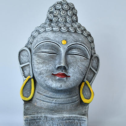 Grey & Golden Terracotta Buddha Radiance Idol | 9 x 5 x 14 inches