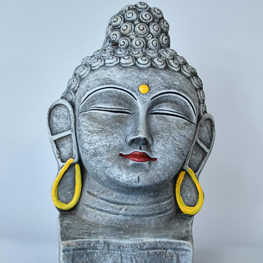 Grey & Golden Terracotta Buddha Radiance Idol | 9 x 5 x 14 inches