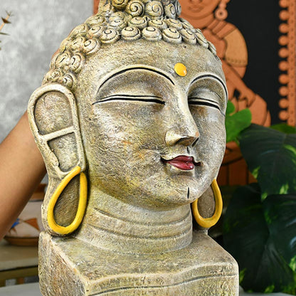 Grey & Golden Terracotta Buddha Serene Reflection Idol | 9 x 5 x 14 inches