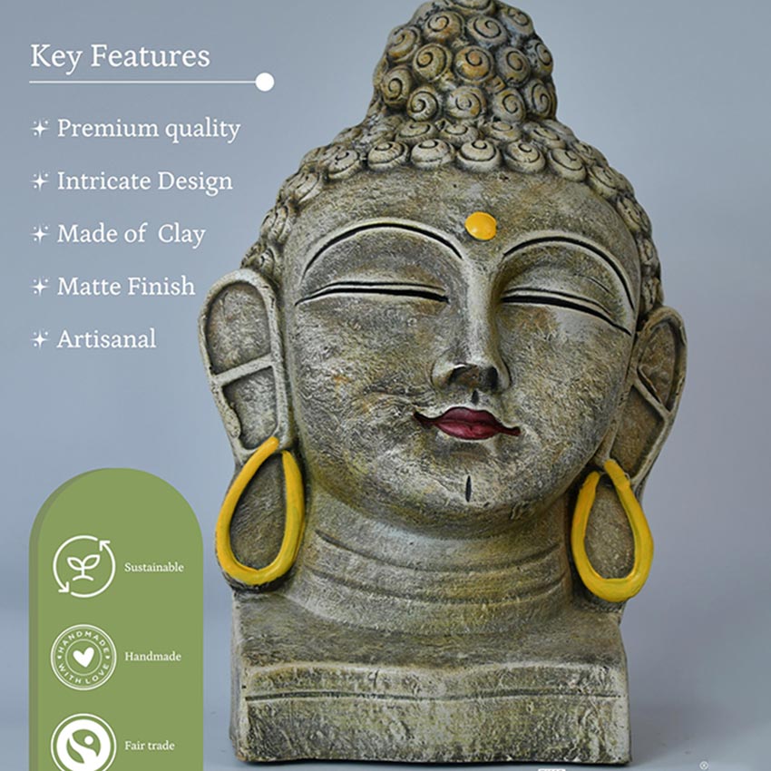 Grey & Golden Terracotta Buddha Serene Reflection Idol | 9 x 5 x 14 inches