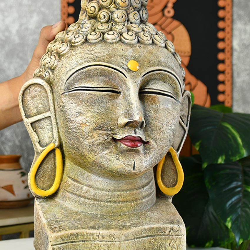 Grey & Golden Terracotta Buddha Serene Reflection Idol | 9 x 5 x 14 inches