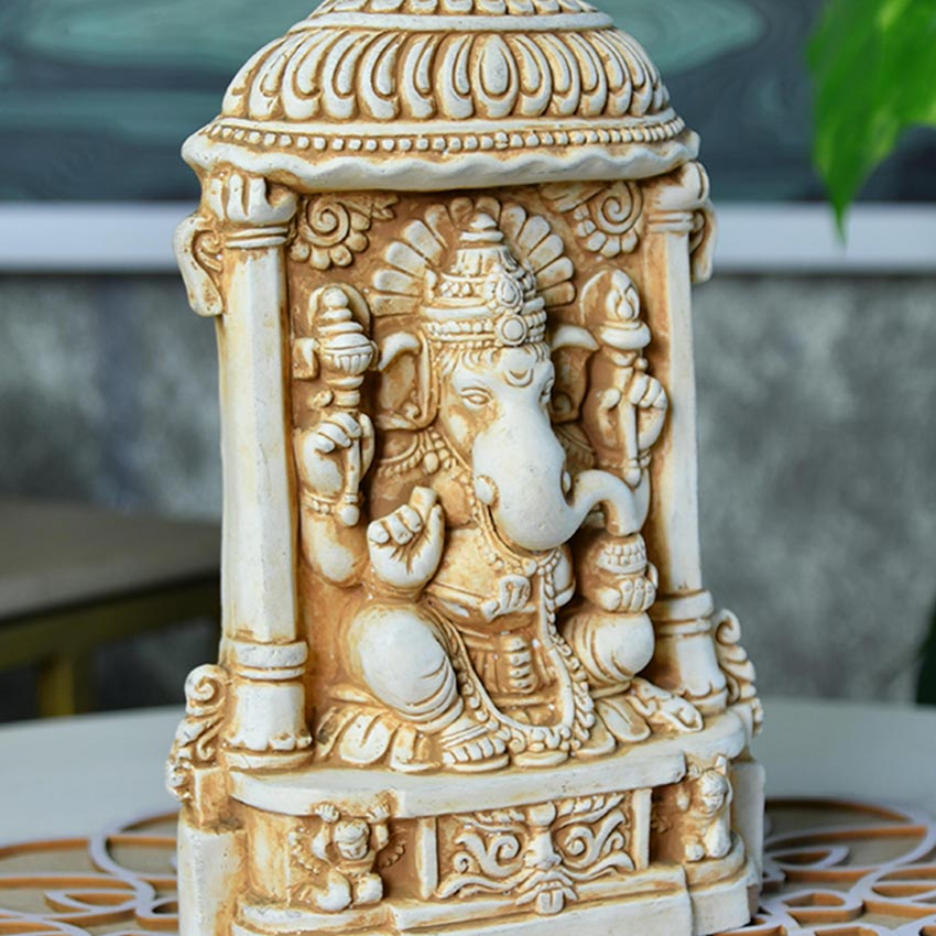 White Ganesha Ascendant Might Idol | 5 x 3 x 9 inches