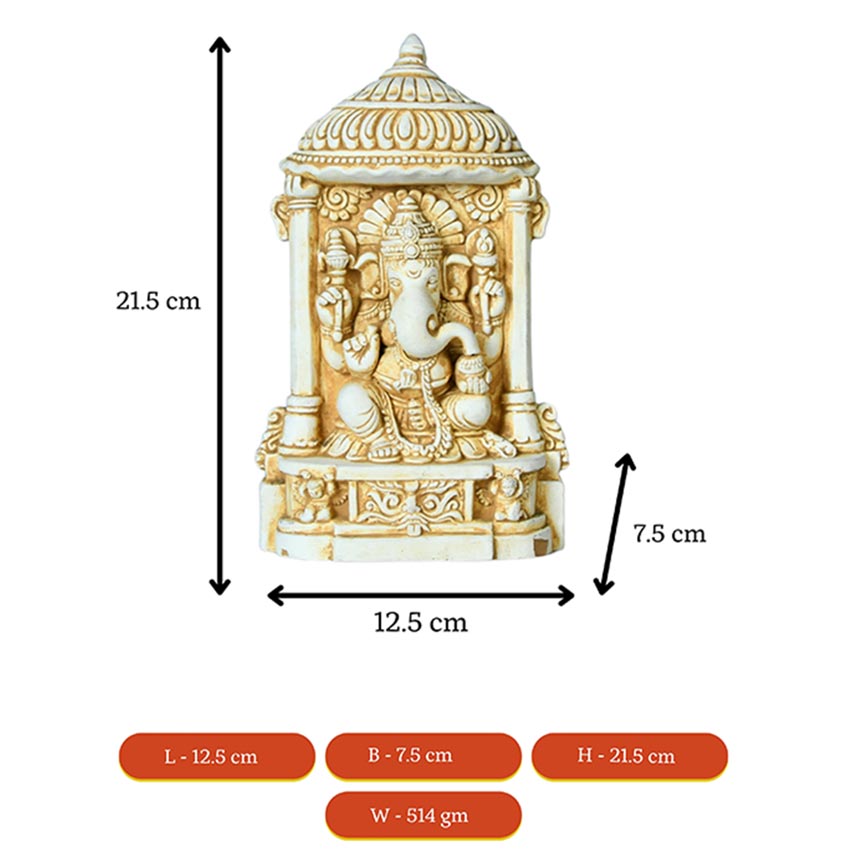 White Ganesha Ascendant Might Idol | 5 x 3 x 9 inches