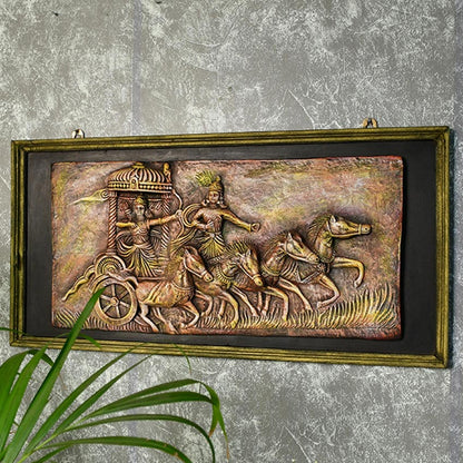 Mahabharata Warriors Celestial Brown Chariot Accent Wall Decorative | 24 x 12 inches